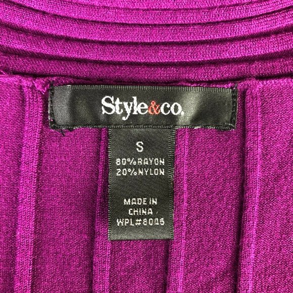 Style & Co Purple Long Sleeve Ribbed Top Knit V-Neck Wrapped Front Size S - Picture 6 of 7